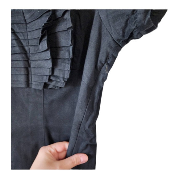 TED BAKER Pleated Pencil Dress Black Short Sleeve Knee Length Womens size 3 m - Picture 3 of 9